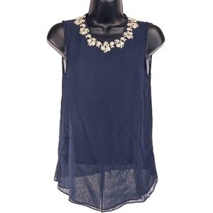 Zara Basic Sheer Sleeveles Shell Metallic Applique